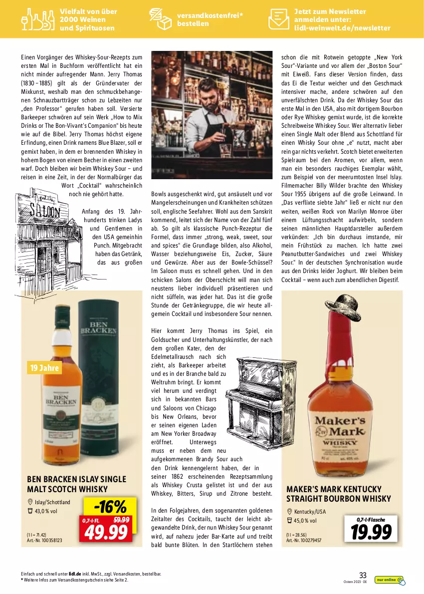 Aktueller Prospekt Lidl - Entkorkt Magazin - von 01.03 bis 16.04.2023 - strona 33 - produkty: alkohol, Becher, Blazer, Blüte, bourbon, bowle, buch, butter, cocktail, cocktails, drink, drinks, eis, elle, Engel, erde, flasche, getränk, getränke, gewürz, gsw, gutschein, Heu, islay single malt, joghur, joghurt, kentucky straight, LG, mac, ndk, Rauch, reis, rezept, Ria, ring, rotwein, rum, rwe, sandwich, Schmuck, schott, schüssel, Schütze, scotch, scotch whisky, single malt, sirup, spirituosen, teller, Ti, Tiere, tuc, versandkostenfrei, wasser, wein, weine, whiskey, whisky, Wild, Yo, zitrone, zucker