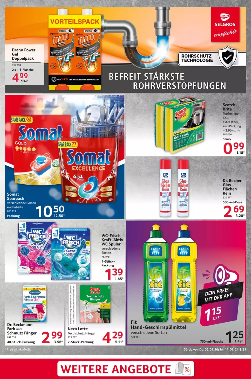 Aktueller Prospekt Selgros - Food - von 05.09 bis 11.09.2024 - strona 31 - produkty: Becher, Dr. Beckmann, flasche, geschirr, geschirrspülmittel, kraft, rwe, somat, spülmittel, Ti, topf