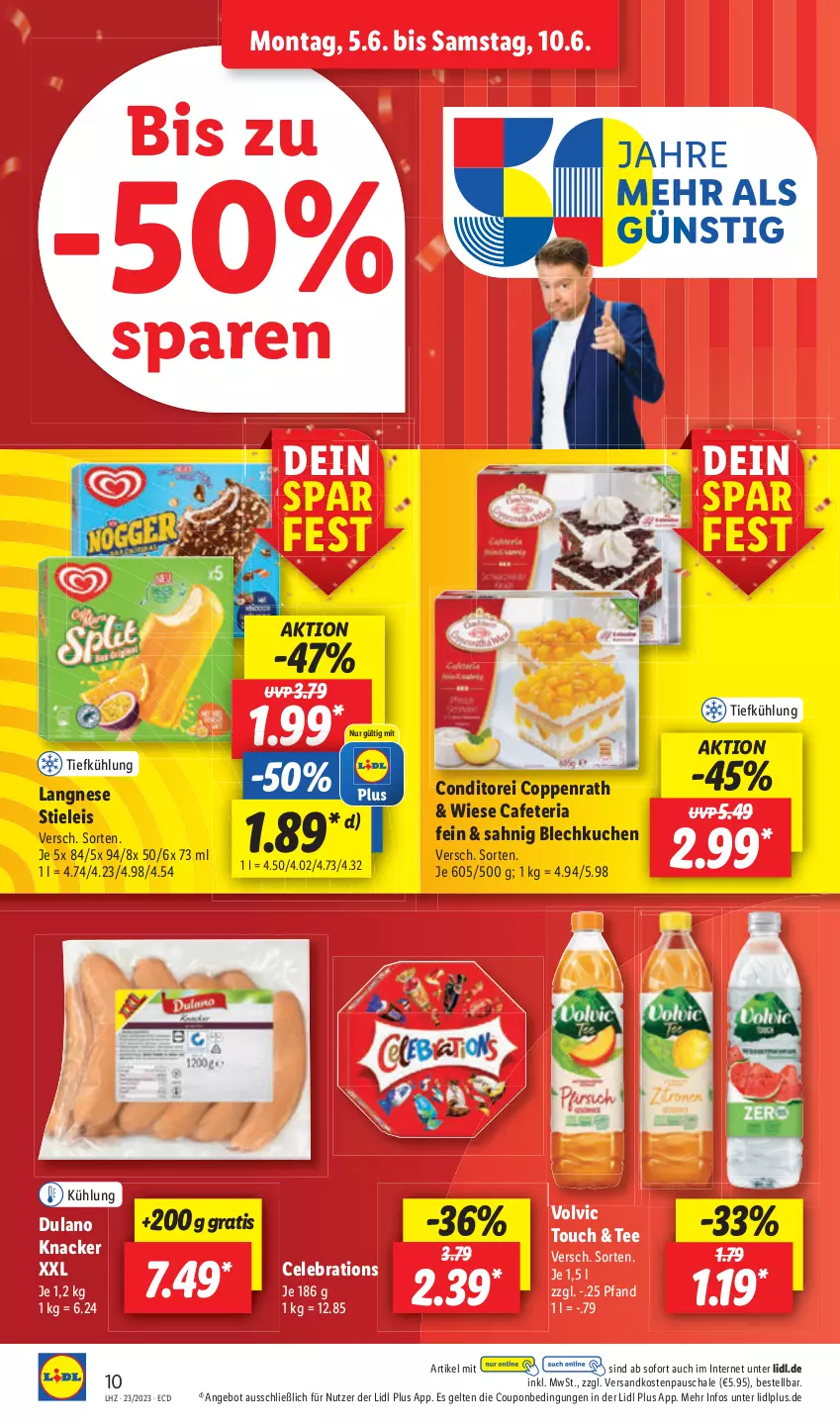 Aktueller Prospekt Lidl - Aktionsprospekt - von 05.06 bis 10.06.2023 - strona 10 - produkty: angebot, coupon, dulano, eis, knacker, kuchen, ndk, preisvorteil, reis, Ria, Schal, Schale, stieleis, tee, Ti