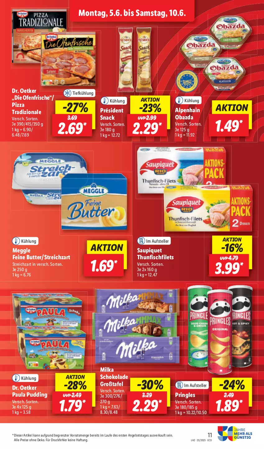 Aktueller Prospekt Lidl - Aktionsprospekt - von 05.06 bis 10.06.2023 - strona 11 - produkty: angebot, butter, eis, elle, filet, filets, fisch, meggle, milka, milka schokolade, reis, ring, saupiquet, schoko, schokolade, snack, teller, thunfisch, Ti, ZTE