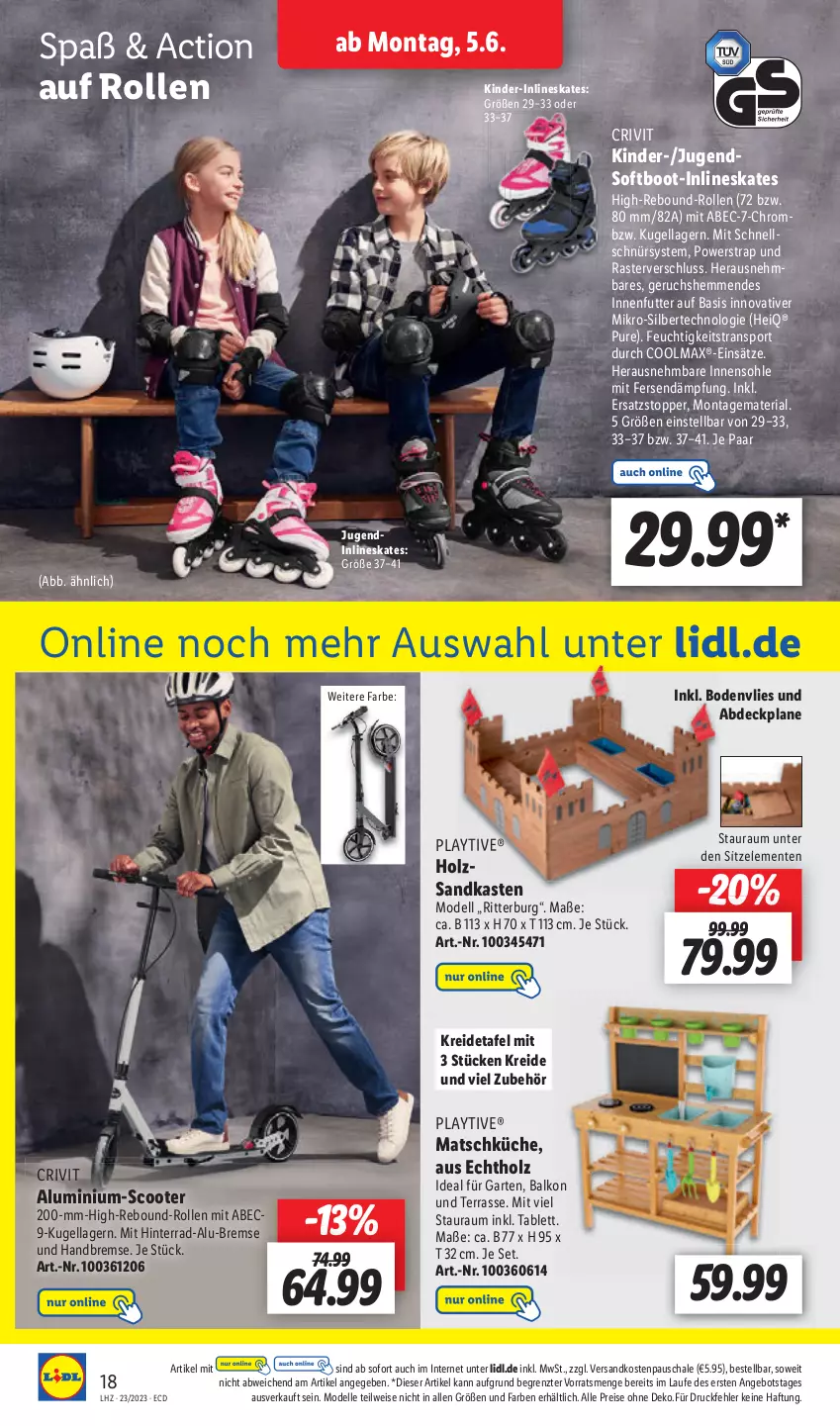 Aktueller Prospekt Lidl - Aktionsprospekt - von 05.06 bis 10.06.2023 - strona 20 - produkty: angebot, dell, eis, elle, ente, Kinder, Kreide, küche, ndk, reis, Ria, Sandkasten, Schal, Schale, scooter, Ti