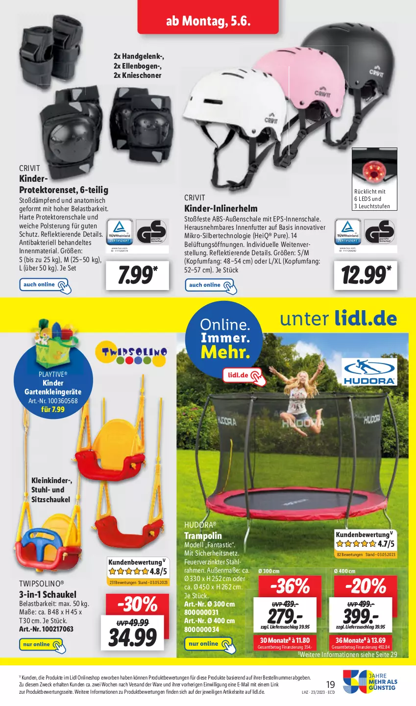 Aktueller Prospekt Lidl - Aktionsprospekt - von 05.06 bis 10.06.2023 - strona 21 - produkty: asti, dell, elle, Garten, Kinder, leds, Ria, Schal, Schale, Schaukel, stuhl, Ti, Tiere, Trampolin, weck