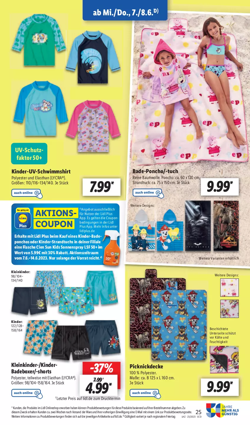 Aktueller Prospekt Lidl - Aktionsprospekt - von 05.06 bis 10.06.2023 - strona 27 - produkty: angebot, Bad, coupon, decke, eier, eis, flasche, Kinder, picknickdecke, reis, Ria, shirt, shorts, sonnenspray, strandtuch, Ti, tuc, weck, wolle