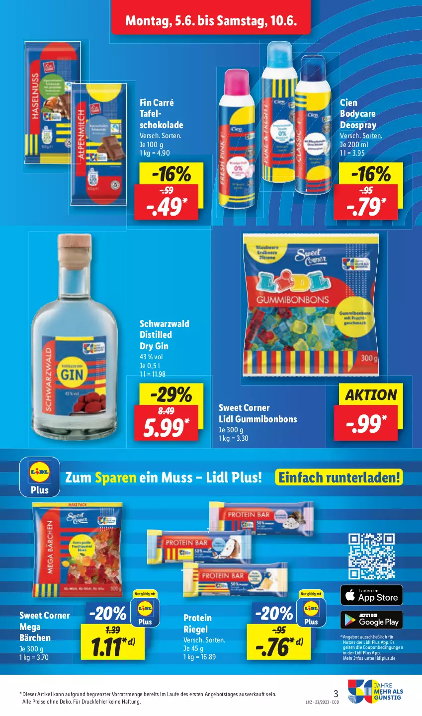 Aktueller Prospekt Lidl - Aktionsprospekt - von 05.06 bis 10.06.2023 - strona 3 - produkty: angebot, body, bonbons, deo, deospray, eis, reis, riegel, schoko, schokolade, Ti, ZTE