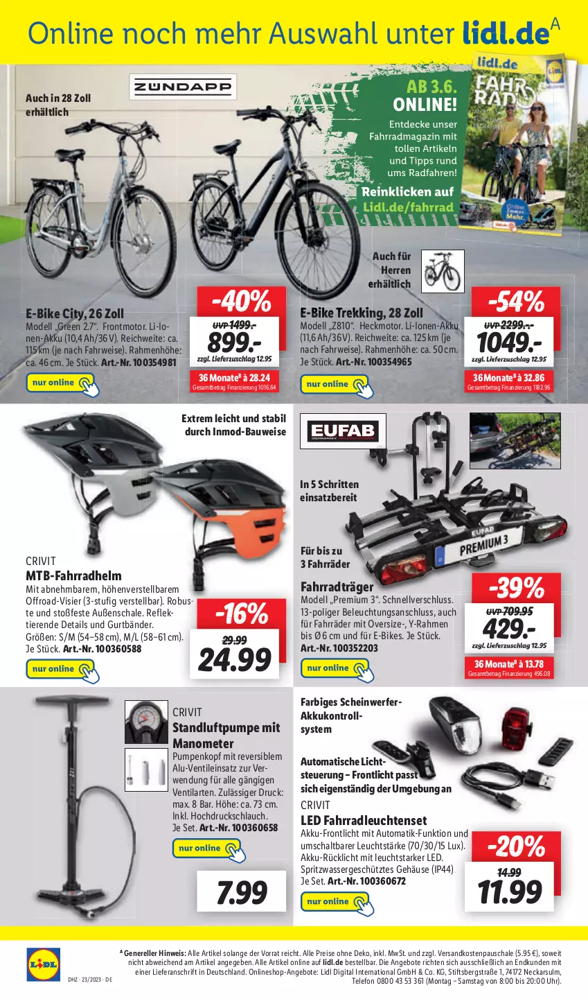 Aktueller Prospekt Lidl - Aktionsprospekt - von 05.06 bis 10.06.2023 - strona 34 - produkty: akku, angebot, angebote, auto, Bau, dell, E-Bike, eis, Fahrrad, fahrradhelm, Leuchte, leuchten, ndk, reis, rwe, Schal, Schale, schlauch, Ti, Tiere, tisch, wasser