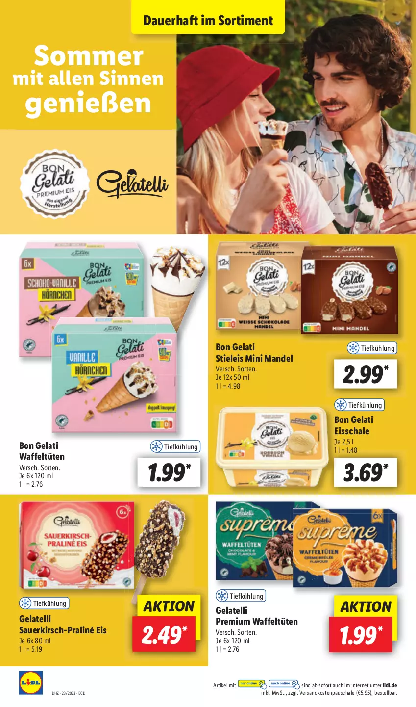 Aktueller Prospekt Lidl - Aktionsprospekt - von 05.06 bis 10.06.2023 - strona 38 - produkty: auer, Bon Gelati, eis, Gelatelli, kirsch, mandel, ndk, Schal, Schale, stieleis, Ti, Tüte