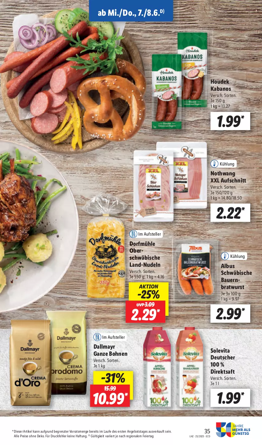 Aktueller Prospekt Lidl - Aktionsprospekt - von 05.06 bis 10.06.2023 - strona 41 - produkty: angebot, auer, Bau, Bauer, bohne, bohnen, bratwurst, dallmayr, direktsaft, eier, eis, elle, kabanos, nudel, nudeln, reis, saft, teller, Ti, wurst, ZTE