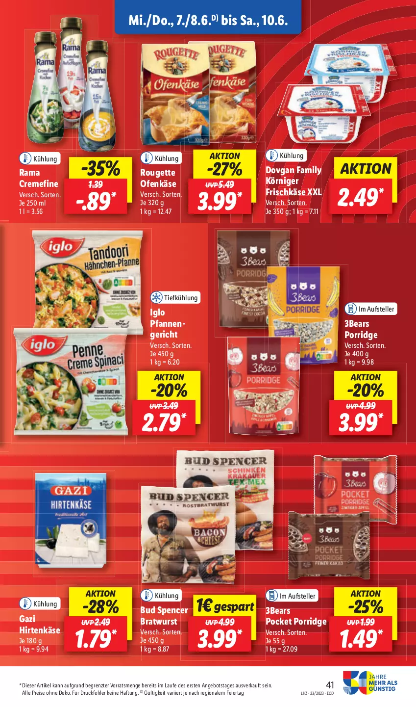 Aktueller Prospekt Lidl - Aktionsprospekt - von 05.06 bis 10.06.2023 - strona 47 - produkty: angebot, bratwurst, eier, eis, elle, rama, reis, rouge, rougette, teller, Ti, wurst, ZTE