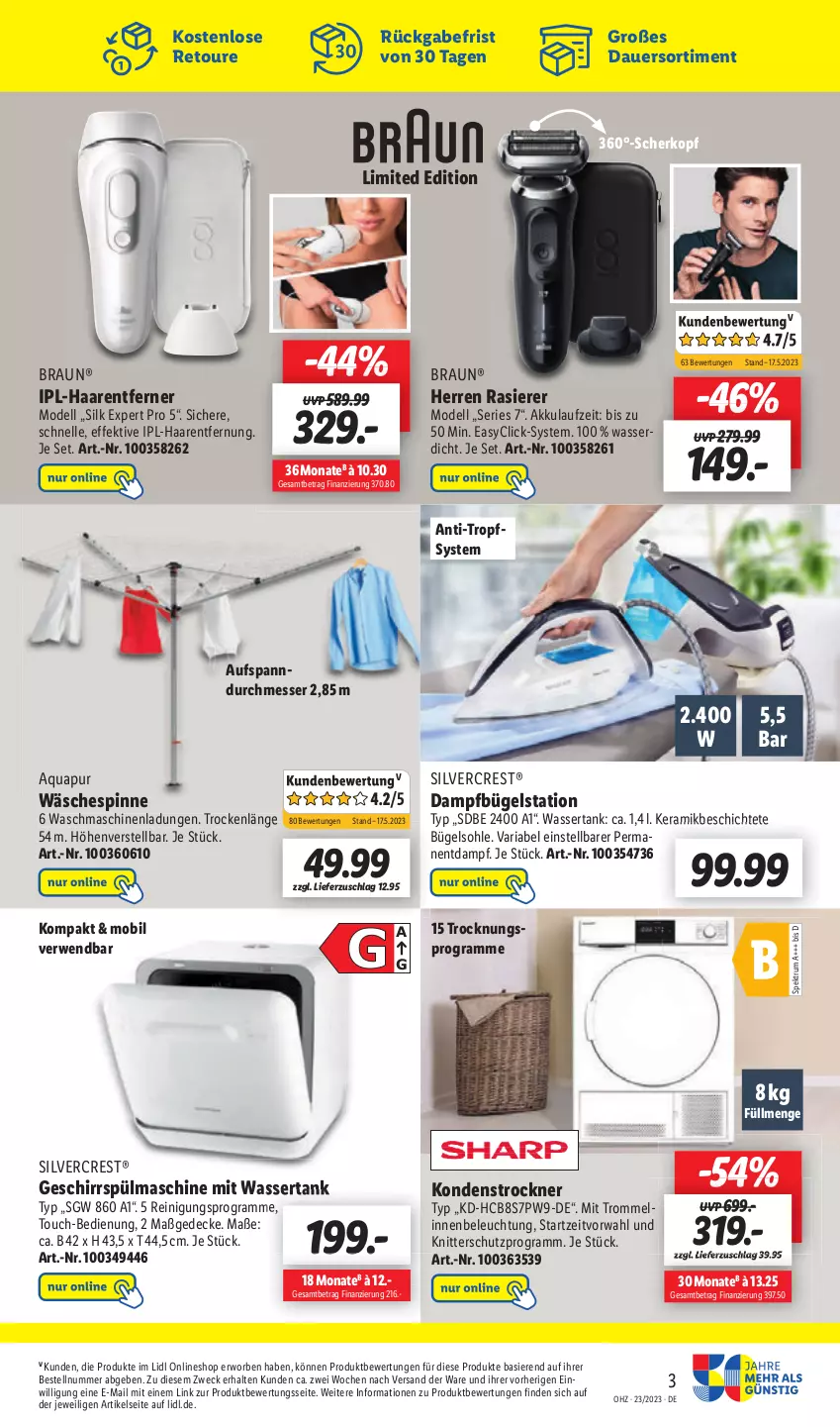 Aktueller Prospekt Lidl - Aktionsprospekt - von 05.06 bis 10.06.2023 - strona 59 - produkty: akku, aqua, beleuchtung, bügel, Bügelstation, dampfbügelstation, decke, dell, elle, geschirr, Haarentfernung, korb, messer, rasierer, Ria, rwe, Ti, Trockner, wäschespinne, waschmaschine, waschmaschinen, wasser, wassertank, weck