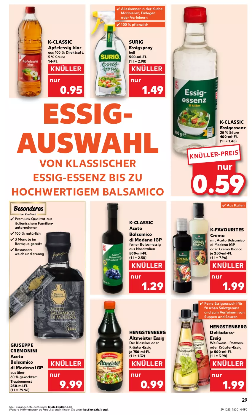 Aktueller Prospekt Kaufland - Prospekt - von 08.06 bis 14.06.2023 - strona 29 - produkty: aceto, aceto balsamico, angebot, angebote, apfel, apfelessig, balsam, balsamico, direktsaft, eis, essig, hengstenberg, Hengstenberg Altmeister, kräuter, küche, Meister, Mode, monin, nuss, oder kräuter, rotwein, saft, salat, sauce, saucen, suppe, suppen, Ti, trauben, wein, Weißwein, weißwein-