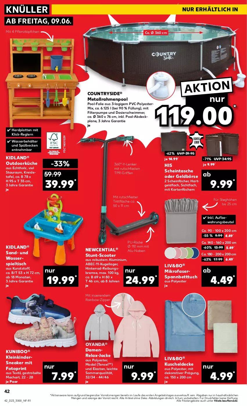 Aktueller Prospekt Kaufland - Prospekt - von 08.06 bis 14.06.2023 - strona 42 - produkty: abdeckplane, angebot, angebote, Behälter, bett, Betttuch, beutel, decke, Geldbörse, Holz, Jacke, Kinder, Kreide, küche, Kugel, kuscheldecke, latte, mac, mikrofaser, pool, Pool-Abdeckplane, rel, scooter, sneaker, spannbetttuch, Spieltisch, Tasche, Ti, tisch, Töpfchen, tuc, wasser, zipper, ZTE