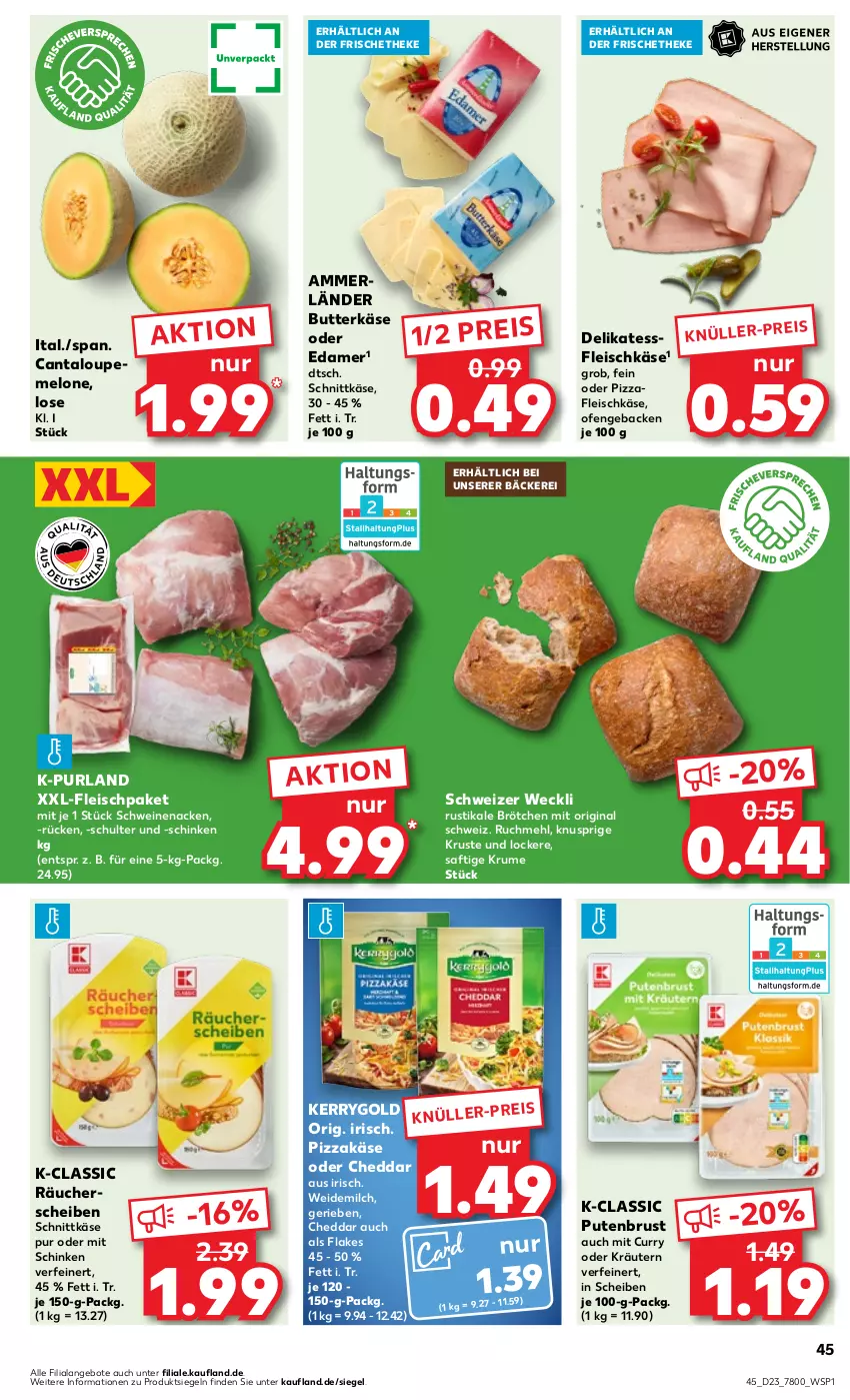 Aktueller Prospekt Kaufland - Prospekt - von 08.06 bis 14.06.2023 - strona 47 - produkty: ammerländer, angebot, angebote, brötchen, butter, butterkäse, cheddar, curry, edamer, eis, flakes, fleisch, fleischkäse, geback, gin, HP, Käse, kerrygold, kräuter, kräutern, mehl, melone, merl, milch, oder kräuter, Ofen, pizza, purland, pute, putenbrust, reis, rum, saft, schinken, schnittkäse, schwein, schweine, schweinenacken, Ti, weck, weidemilch, wein, weine