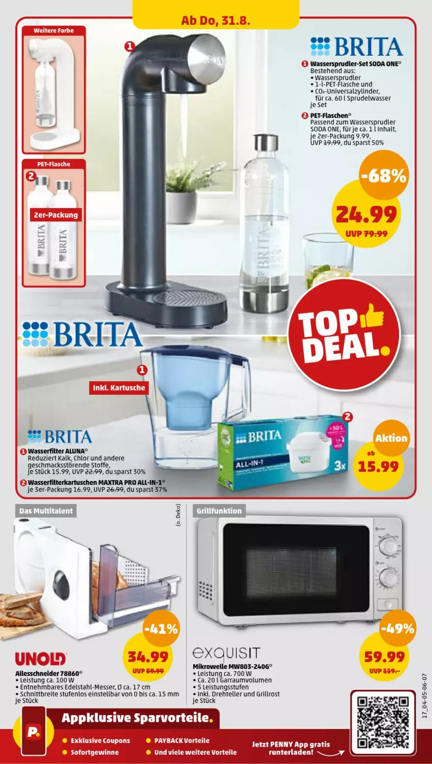 Aktueller Prospekt Penny - Prospekte - von 28.08 bis 02.09.2023 - strona 17 - produkty: Brei, brita, edelstahl, eis, elle, filterkartuschen, flasche, garraum, grill, grillrost, LG, mac, Maxtra, messer, mikrowelle, payback, pet-flasche, pet-flaschen, salz, Soda, Sprudel, teller, Ti, wasser, wasserfilter, wassersprudler