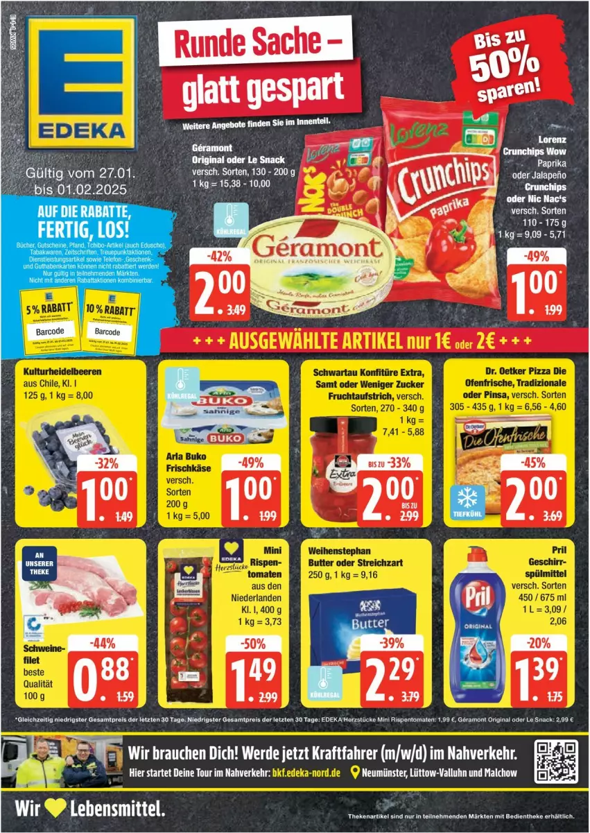 Aktueller Prospekt Edeka - Prospekte - von 27.01 bis 01.02.2025 - strona 1 - produkty: angebot, angebote, deka, ente, gin, lebensmittel, rispentomaten, sac, snack, tee, Ti, tomate, tomaten, ZTE