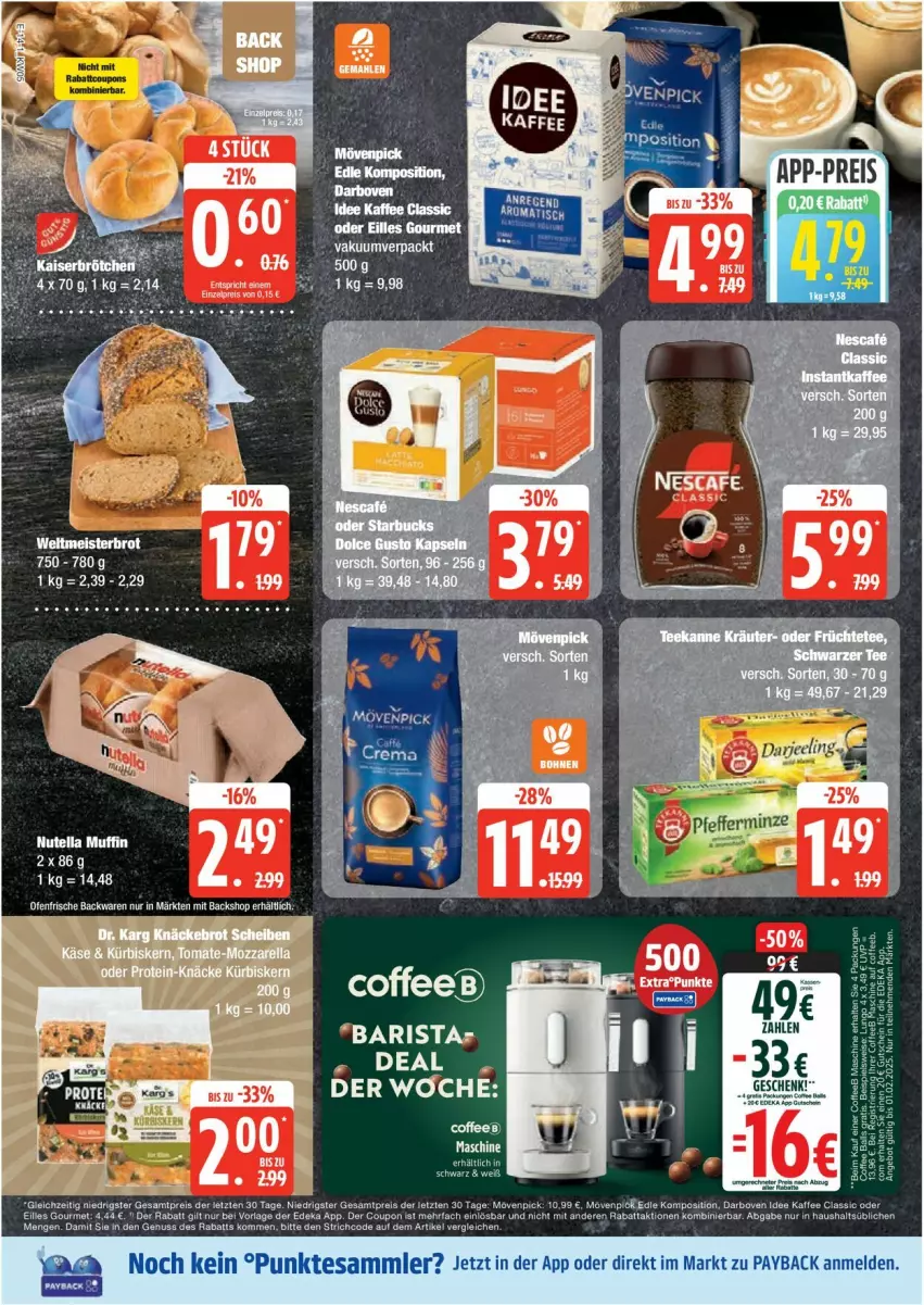 Aktueller Prospekt Edeka - Prospekte - von 27.01 bis 01.02.2025 - strona 14 - produkty: backwaren, darbo, darboven, deka, eilles gourmet, eis, frische backwaren, gutschein, kaffee, minze, mövenpick, Muffin, nuss, nutella, Ofen, payback, pfeffer, pfefferminze, reis, tee, tesa, Ti, ZTE