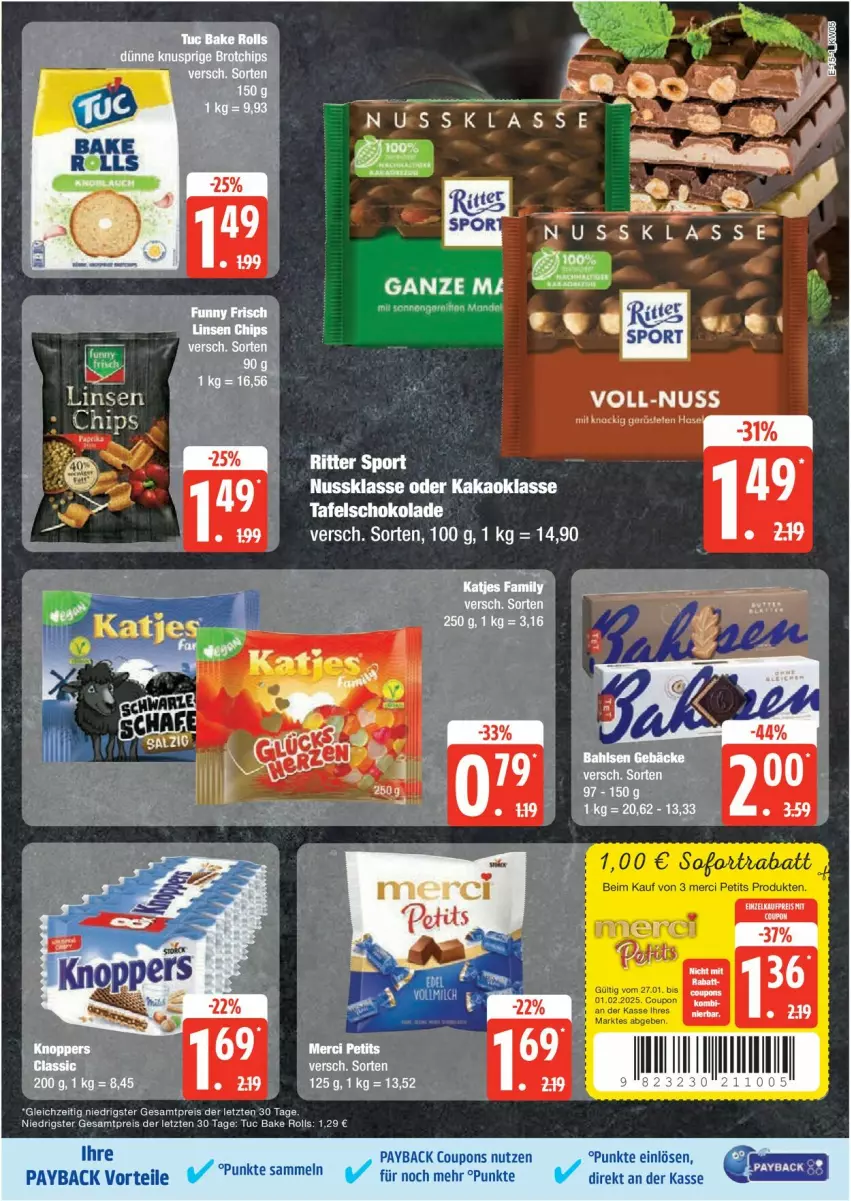 Aktueller Prospekt Edeka - Prospekte - von 27.01 bis 01.02.2025 - strona 15 - produkty: coupon, coupons, eis, ente, kakao, merci, nuss, payback, reis, rel, schoko, schokolade, tafelschokolade, Ti, tuc, ZTE