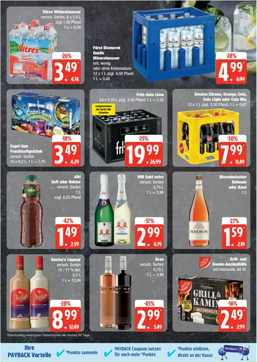 Aktueller Prospekt Edeka - Prospekte - von 27.01 bis 01.02.2025 - strona 17 - produkty: Alwa, bismarck, cola, coupon, coupons, eis, elle, mineralwasser, orange, payback, reis, sinalco, Ti, wasser, zitrone, ZTE