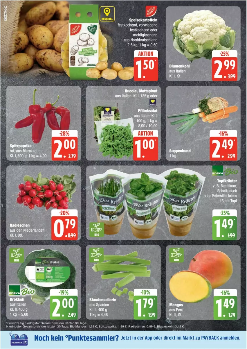 Aktueller Prospekt Edeka - Prospekte - von 27.01 bis 01.02.2025 - strona 6 - produkty: bio, blume, blumen, blumenkohl, eis, kartoffel, kartoffeln, mango, mangos, mehl, paprika, payback, radieschen, reis, schnittlauch, speisekartoffeln, Spitzpaprika, tesa, Ti, ZTE