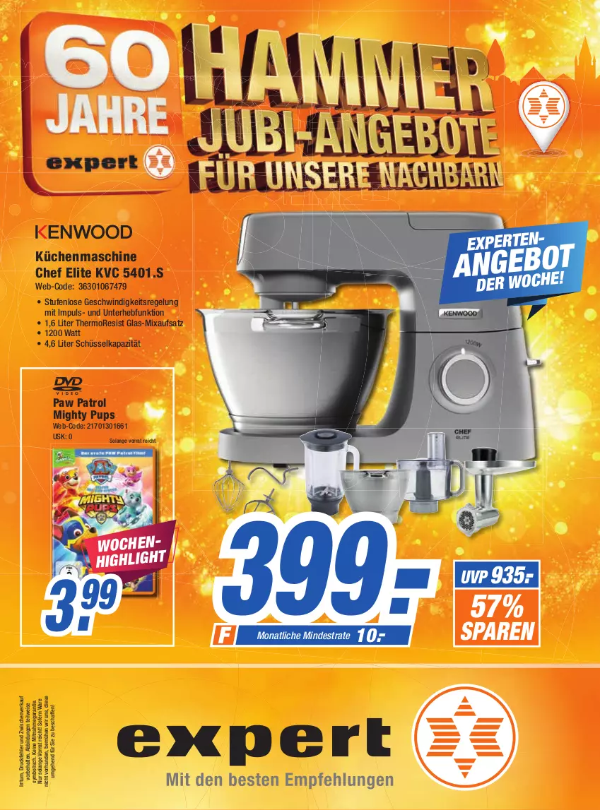 Aktueller Prospekt Expert Aalen - Prospekte - von 06.04 bis 12.04.2022 - strona 1 - produkty: eis, küche, Küchen, küchenmaschine, Mixa, Paw Patrol, schüssel, Ti