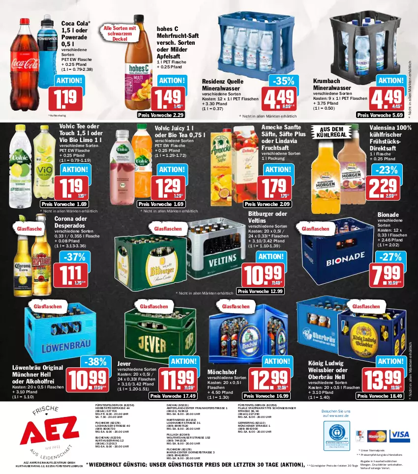 Aktueller Prospekt Aez - Prospekte - von 11.11 bis 16.11.2024 - strona 16 - produkty: AEZ, alkohol, Alwa, amecke, apfel, apfelsaft, aus dem kühlregal, bier, bio, bio limo, bionade, bitburger, buch, burger, cola, corona, decke, Deckel, desperados, direktsaft, drucker, eis, elle, Engel, ente, fisch, flasche, frucht, fruchtsaft, Germ, gin, glasflasche, Hohes C, jever, kerze, krumbach, kühlregal, limo, mineralwasser, mönchshof, perla, regal, reis, ring, rum, saft, säfte, tee, teller, Ti, uhr, valensina, veltins, vio bio limo, volvic, wasser, weissbier, ZTE