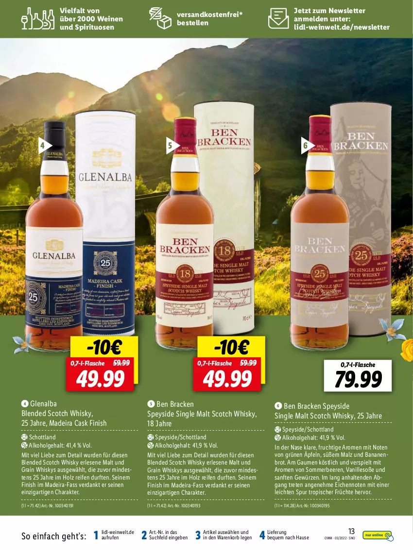 Aktueller Prospekt Lidl - Beste Weine für jeden Anlass - von 25.02 bis 31.03.2022 - strona 13 - produkty: alkohol, banane, bananen, beere, beeren, blended scotch, blended scotch whisky, brot, elle, Finish, flasche, frucht, früchte, gewürz, Holz, korb, LG, malz, ndk, reifen, schott, scotch, scotch whisky, single malt, Soße, spirituosen, Ti, vanille, versandkostenfrei, wein, weine, whisky