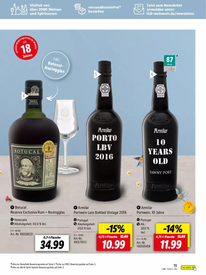 Aktueller Prospekt Lidl - Beste Weine für jeden Anlass - von 25.02 bis 31.03.2022 - strona 19 - produkty: alkohol, elle, flasche, LG, ndk, Portwein, rum, spirituosen, tuc, versandkostenfrei, wein, weine