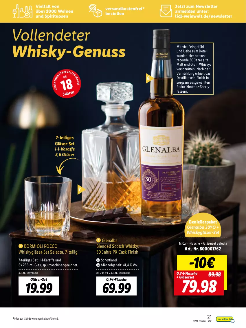 Aktueller Prospekt Lidl - Beste Weine für jeden Anlass - von 25.02 bis 31.03.2022 - strona 21 - produkty: blended scotch, blended scotch whisky, elle, Finish, flasche, Gläser, Karaffe, LG, ndk, nuss, schnitten, schott, scotch, scotch whisky, spirituosen, spülmaschinen, Ti, versandkostenfrei, wein, weine, whisky, Yo