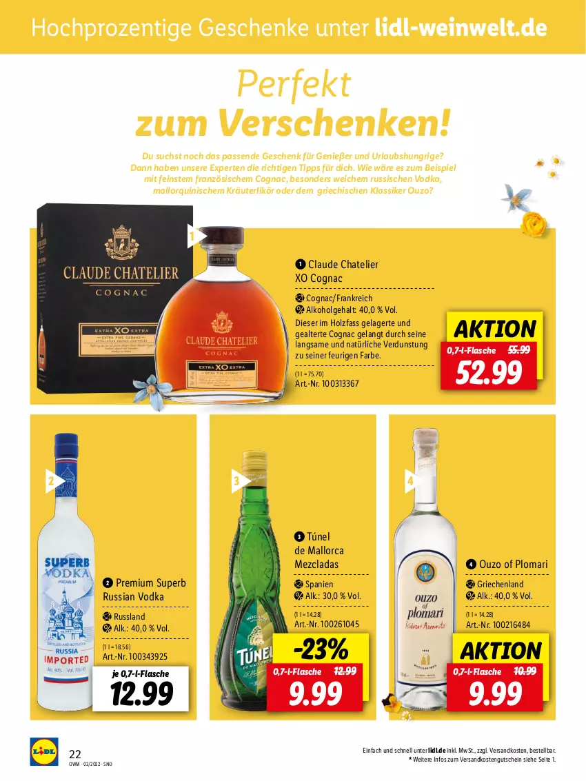 Aktueller Prospekt Lidl - Beste Weine für jeden Anlass - von 25.02 bis 31.03.2022 - strona 22 - produkty: Cognac, eis, Elan, flasche, gutschein, Holz, HP, kräuter, kräuterlikör, LG, likör, ndk, ouzo, Ti, vodka, wein