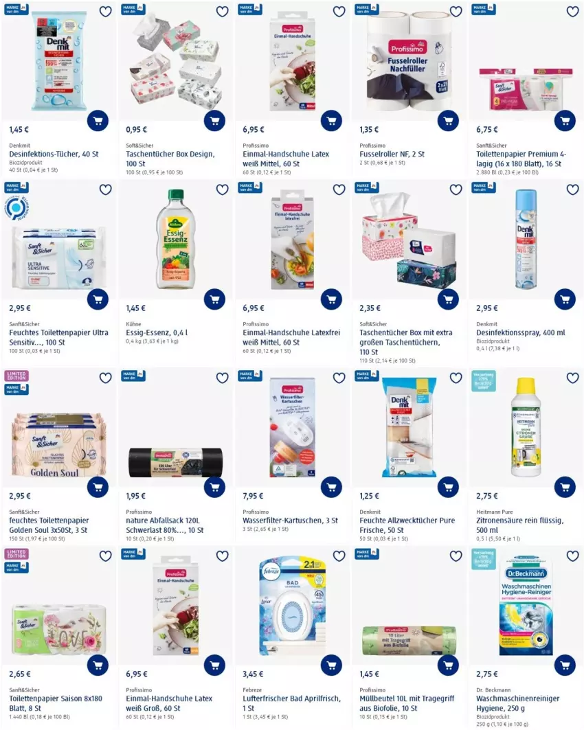 Aktueller Prospekt Dm Drogerie - Prospekte - von 05.05 bis 11.05.2022 - strona 9 - produkty: Allzwecktücher, Bad, beutel, bio, Desinfektion, Dr. Beckmann, essig, febreze, feuchtes toilettenpapier, handschuhe, heitmann, hygiene-reiniger, lufterfrischer, maschinenreiniger, müllbeutel, natur, papier, pril, Profissimo, reiniger, Roller, sac, schuhe, sim, Tasche, taschen, taschentücher, Ti, toilettenpapier, tragegriff, tücher, waschmaschine, waschmaschinen, wasser, wasserfilter, weck, zitrone, zitronen