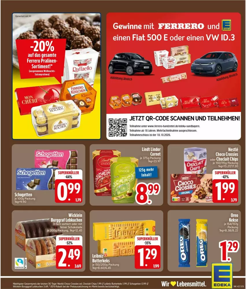 Aktueller Prospekt Edeka - Prospekte - von 12.10 bis 17.10.2026 - strona 15 - produkty: chips, choco crossies, crossies, deka, eis, ferrero, keks, kuchen, lebensmittel, Lebkuchen, LG, lindor, lindt, nuss, reis, schoko, schokolade, Ti, WICK
