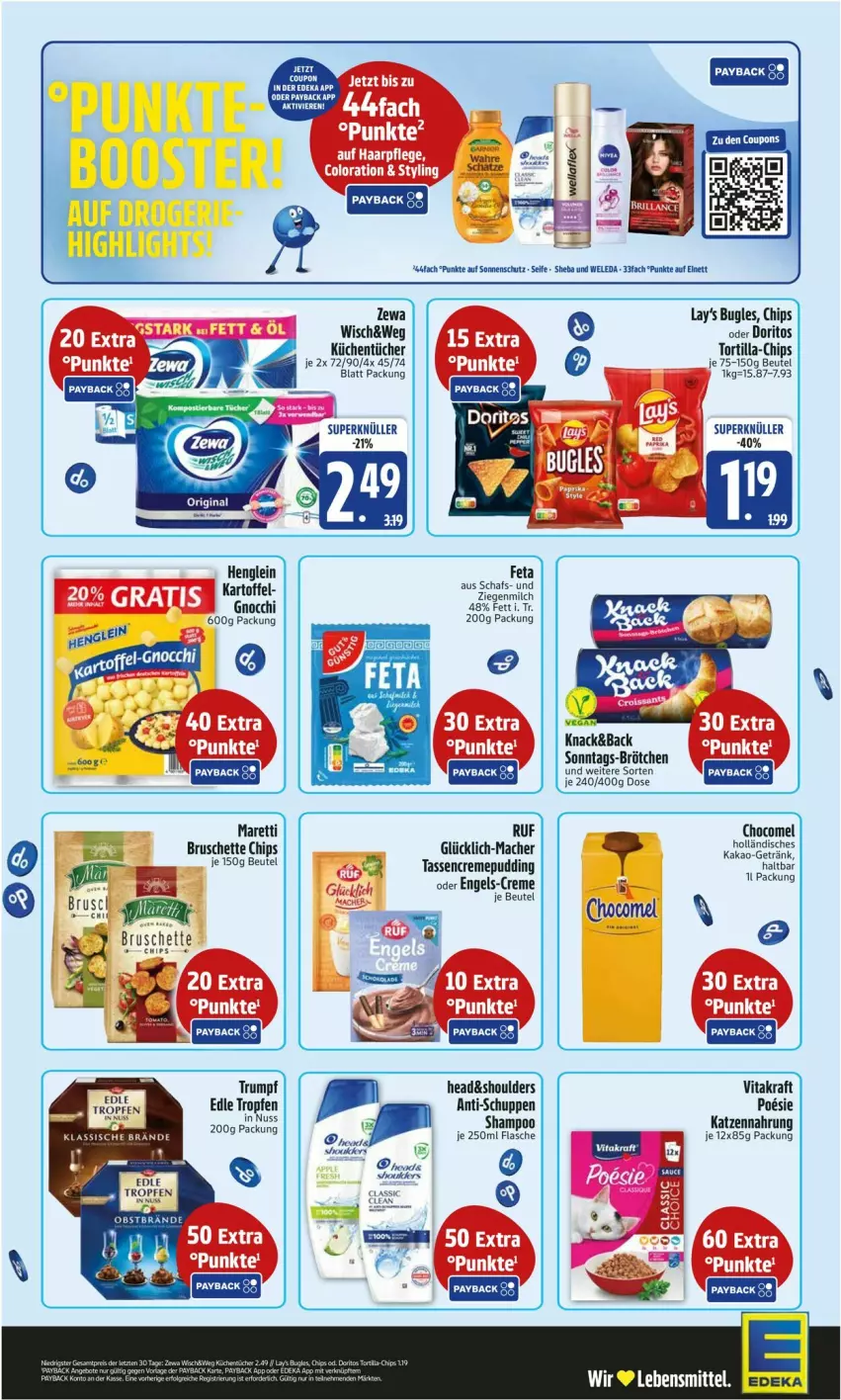 Aktueller Prospekt Edeka - Prospekte - von 12.10 bis 17.10.2026 - strona 2 - produkty: beutel, brötchen, Bruschette, bugles, chips, coupon, creme, Doritos, elnett, Engel, feta, getränk, gnocchi, henglein, kartoffel, katzennahrung, kraft, küche, Küchen, küchentücher, lebensmittel, mac, milch, payback, pudding, rum, Seife, sheba, sonnenschutz, tasse, Ti, tortilla, tücher, vita, vitakraft, weleda, Wella, wellaflex, zewa