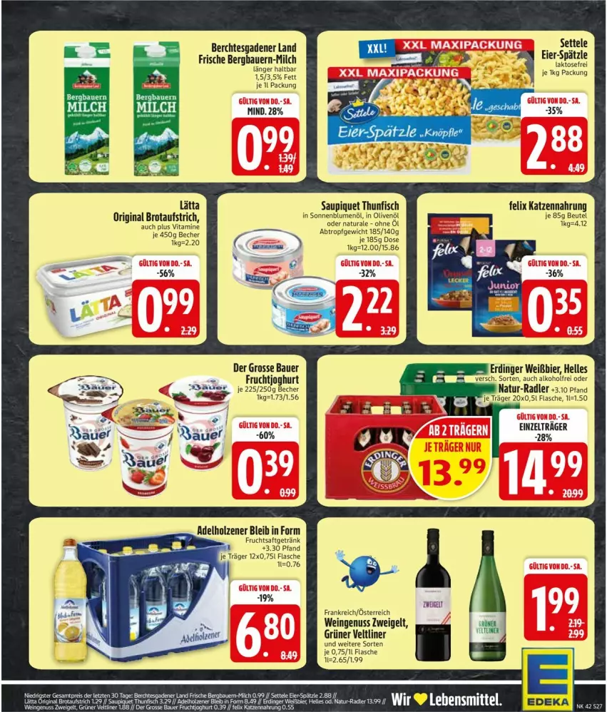 Aktueller Prospekt Edeka - Prospekte - von 12.10 bis 17.10.2026 - strona 31 - produkty: adelholzener, alkohol, auer, aufstrich, Bau, Bauer, Becher, beutel, bier, blume, blumen, blumenöl, brot, brotaufstrich, eier, eis, elle, emsa, ente, erdinger, felix, fisch, flasche, frucht, fruchtjoghurt, gin, grüner veltliner, Holz, in olivenöl, joghur, joghurt, lätta, milch, natur, natura, nuss, olive, oliven, olivenöl, radler, reis, saupiquet, settele, sonnenblume, sonnenblumen, sonnenblumenöl, thunfisch, vita, Vitamine, wein, Zelt, ZTE, Zweigelt