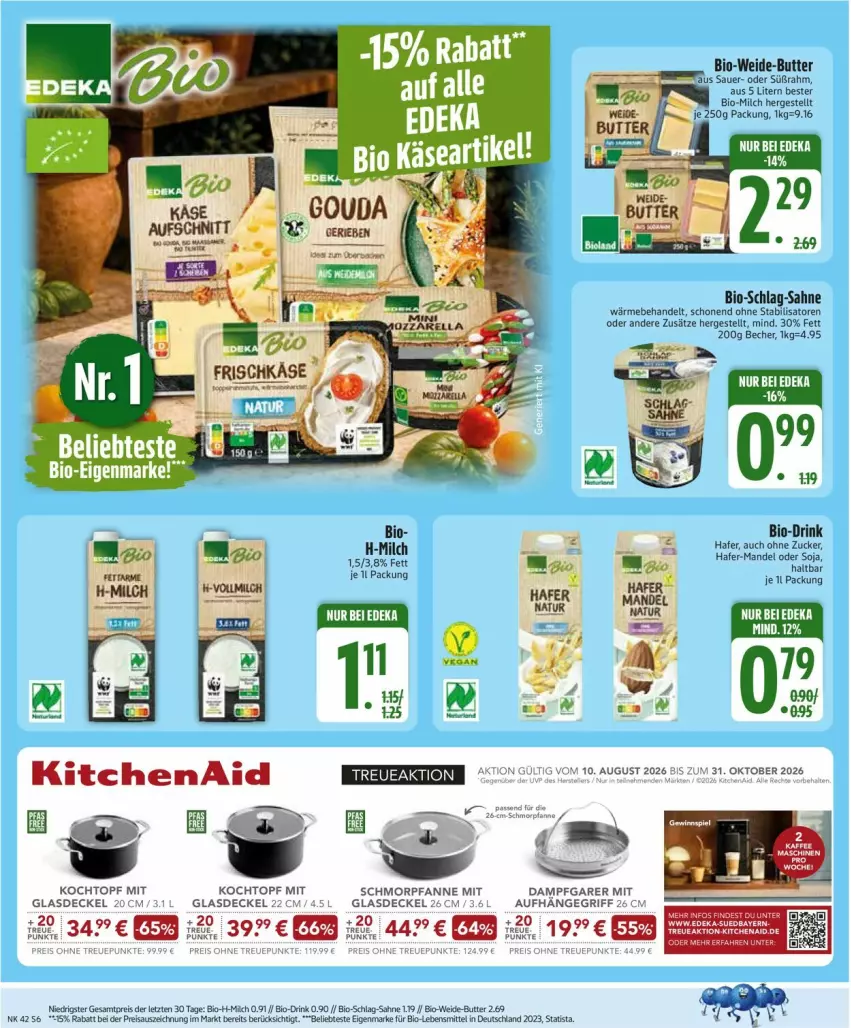 Aktueller Prospekt Edeka - Prospekte - von 12.10 bis 17.10.2026 - strona 8 - produkty: auer, Becher, bio, butter, decke, Deckel, deka, drink, eis, Glasdeckel, hafer, Kochtopf, mandel, milch, pfanne, reis, sahne, schmorpfanne, soja, Ti, topf, ZTE, zucker