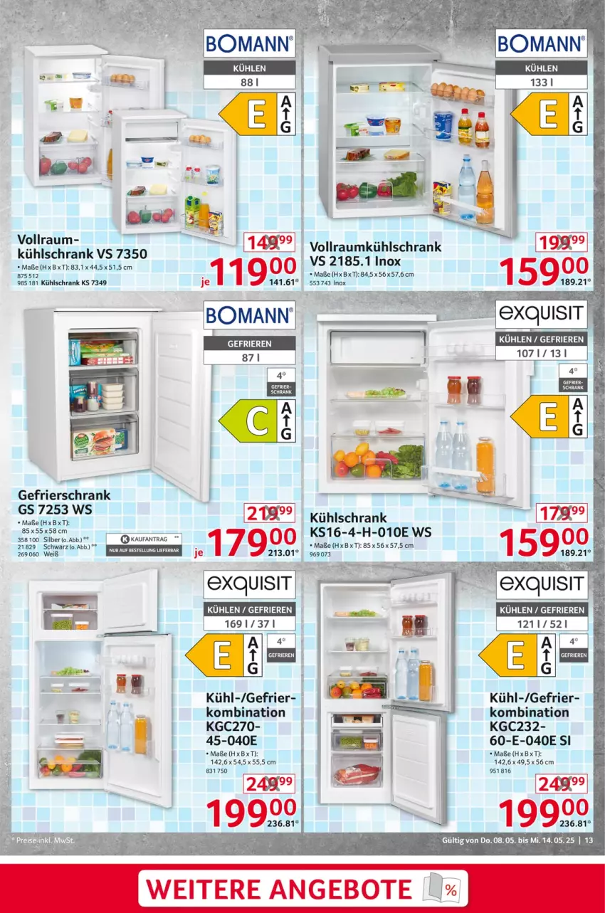 Aktueller Prospekt Selgros - Non Food - von 08.05 bis 14.05.2025 - strona 13 - produkty: angebot, angebote, bomann, eis, gefrierschrank, HP, kühlschrank, reis, Schrank, Ti