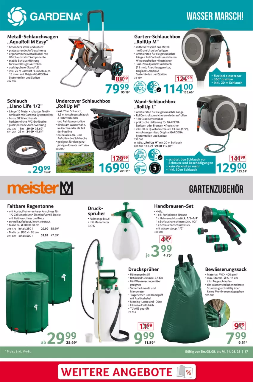 Aktueller Prospekt Selgros - Non Food - von 08.05 bis 14.05.2025 - strona 17 - produkty: angebot, angebote, aqua, Bau, brause, decke, Deckel, eis, ente, gardena, garnitur, Garten, gin, handbrause, Laufen, leine, pflanze, pflanzen, Reinigung, reis, Ria, sac, schlauch, schläuche, schlauchwagen, Ti, tisch, wasser