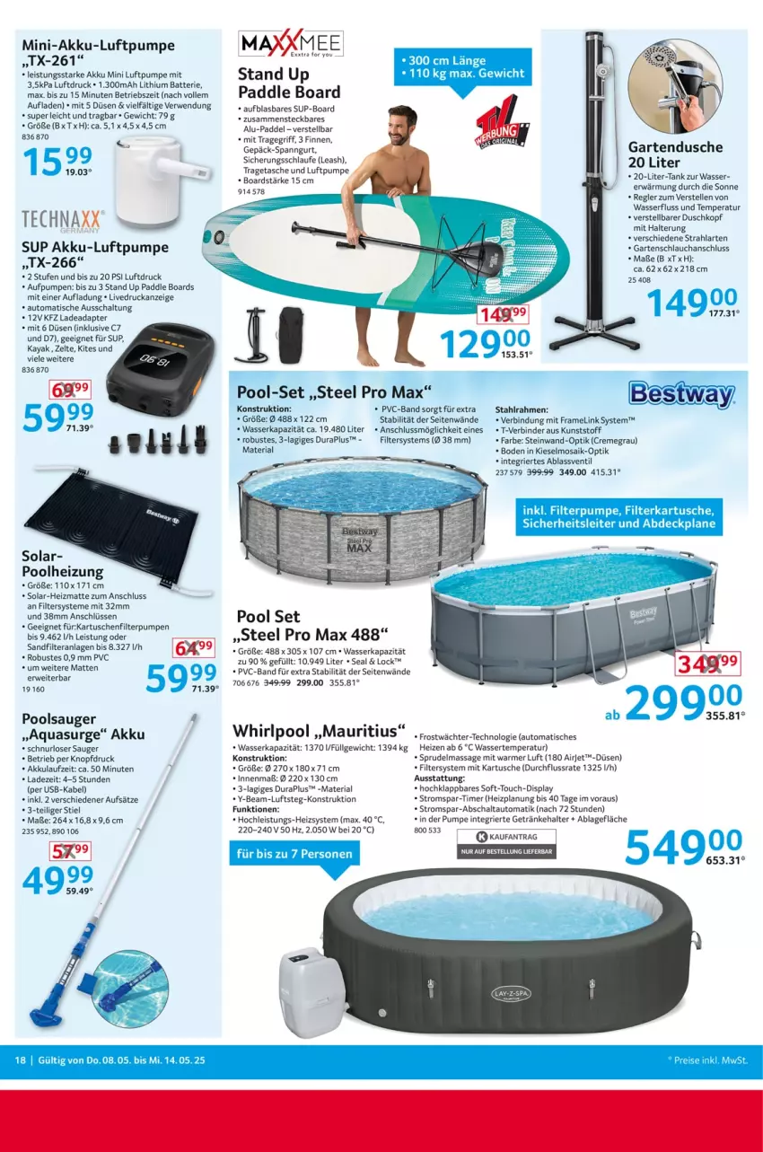 Aktueller Prospekt Selgros - Non Food - von 08.05 bis 14.05.2025 - strona 18 - produkty: adapter, akku, aqua, auto, batterie, bestway, creme, dusche, eis, elle, Garten, Gartendusche, gartenschlauch, getränk, getränke, getränkehalter, LG, mam, pool, Ria, rwe, Schal, schlauch, Sprudel, steel pro, Tasche, tee, Ti, timer, tisch, tragegriff, tragetasche, usb, wasser, Whirlpool, Yo, Zelt