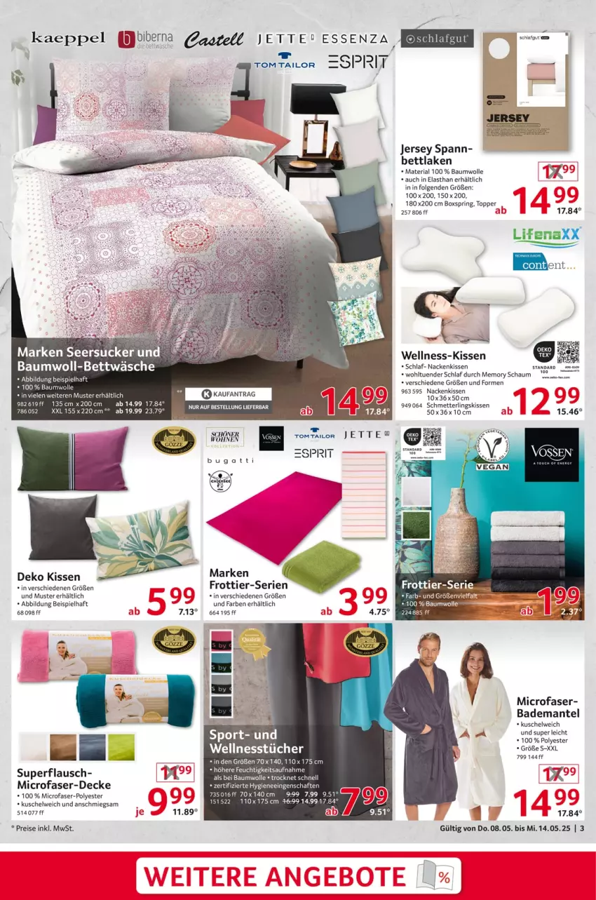 Aktueller Prospekt Selgros - Non Food - von 08.05 bis 14.05.2025 - strona 3 - produkty: Bad, Bademantel, Bau, baumwoll-bettwäsche, baumwolle, bett, bettwäsche, decke, eis, ente, kaeppel, kissen, Kuschelweich, LG, Mantel, Mett, nackenkissen, reis, Ria, ring, Schmetterling, seersucker, Sport, Ti, tom tailor, topper, wolle