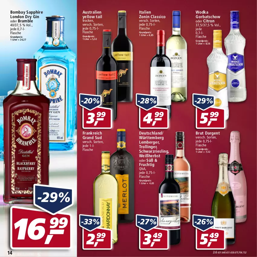 Aktueller Prospekt Real - von 19.04 bis 23.04.2022 - strona 14 - produkty: aust, Berger, bombay sapphire, brut, brut dargent, classico, dry gin, eis, flasche, frucht, gin, Gorbatschow, grand sud, london dry, london dry gin, reis, riesling, sapphire, schwarzriesling, Ti, trolli, trollinger, wodka, yellow tail, zonin