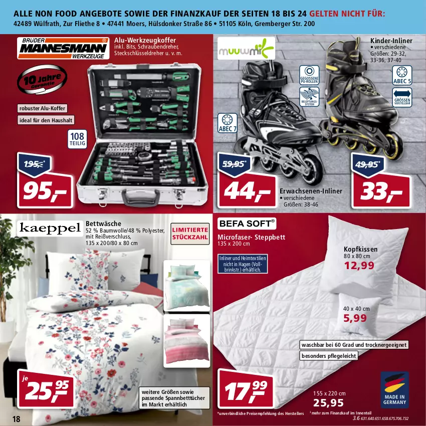 Aktueller Prospekt Real - von 19.04 bis 23.04.2022 - strona 18 - produkty: angebot, angebote, Bau, baumwolle, Berger, bett, bettwäsche, eis, elle, ente, Ergee, heimtextilien, Kinder, kissen, koffer, kopfkissen, reis, schrauben, Schraubendreher, Spannbetttücher, steppbett, teller, Ti, Trockner, tücher, werkzeug, wolle