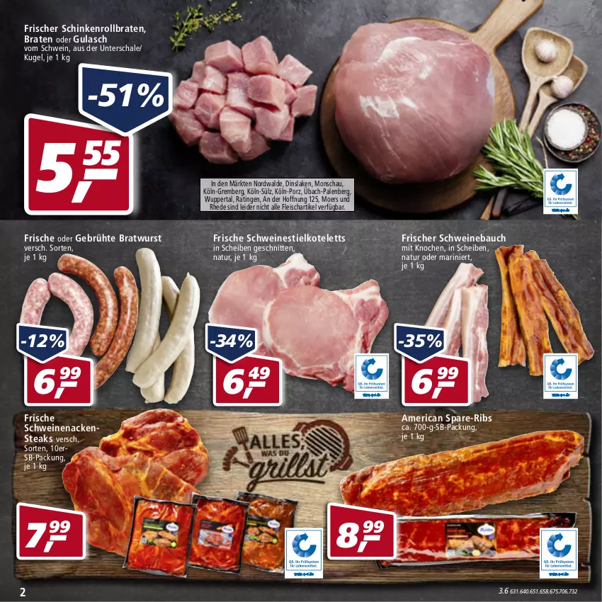 Aktueller Prospekt Real - von 19.04 bis 23.04.2022 - strona 2 - produkty: Bau, braten, bratwurst, eis, fleisch, gulasch, kotelett, Kugel, Nackensteak, nackensteaks, natur, rollbraten, Schal, Schale, schinken, schnitten, schwein, schweine, Schweinebauch, schweinenacken, steak, steaks, Ti, wein, weine, wurst