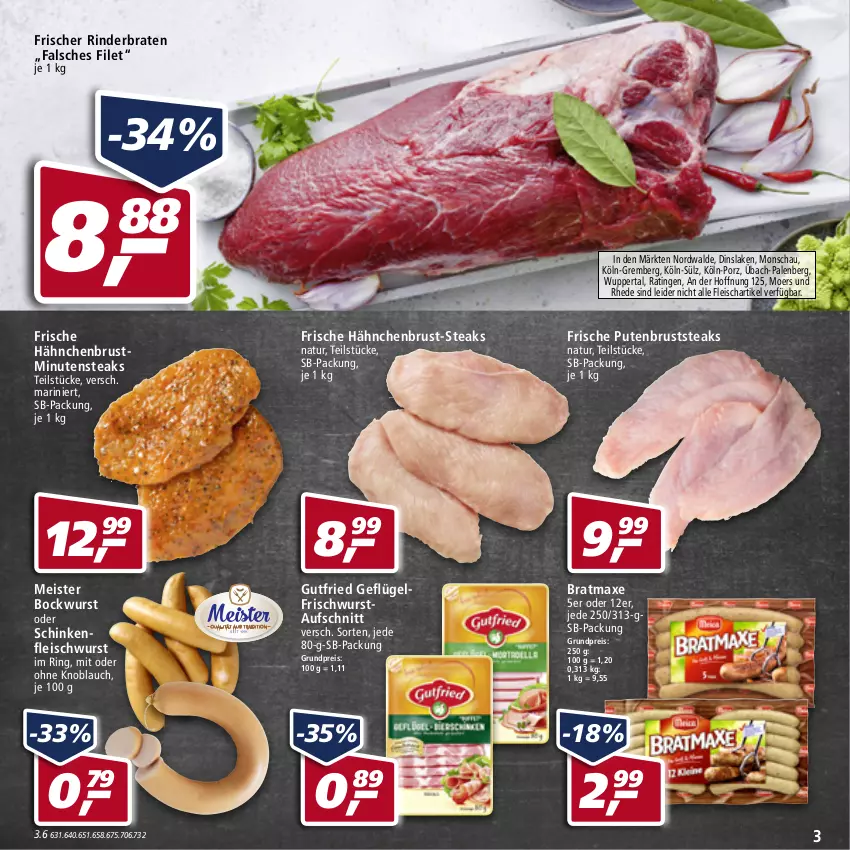 Aktueller Prospekt Real - von 19.04 bis 23.04.2022 - strona 3 - produkty: aufschnitt, axe, bockwurst, braten, bratmaxe, eis, Falsches Filet, filet, fleisch, fleischwurst, Frische Hähnchen, Geflügel, gutfried, hähnchenbrust, knoblauch, Meister, minutensteaks, mit oder ohne knoblauch, natur, pute, putenbrust, reis, rind, rinder, rinderbraten, ring, schinken, schinkenfleischwurst, steak, steaks, Ti, wurst