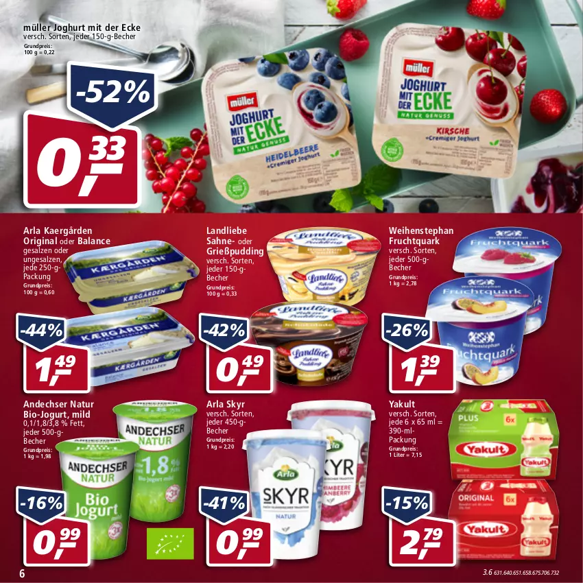 Aktueller Prospekt Real - von 19.04 bis 23.04.2022 - strona 6 - produkty: andechser natur, arla, arla skyr, Becher, bio, eis, frucht, Fruchtquark, gin, Grießpudding, joghur, joghurt, joghurt mit der ecke, jogurt, landliebe, Müller, natur, pudding, quark, reis, sahne, salz, Skyr, weihenstephan