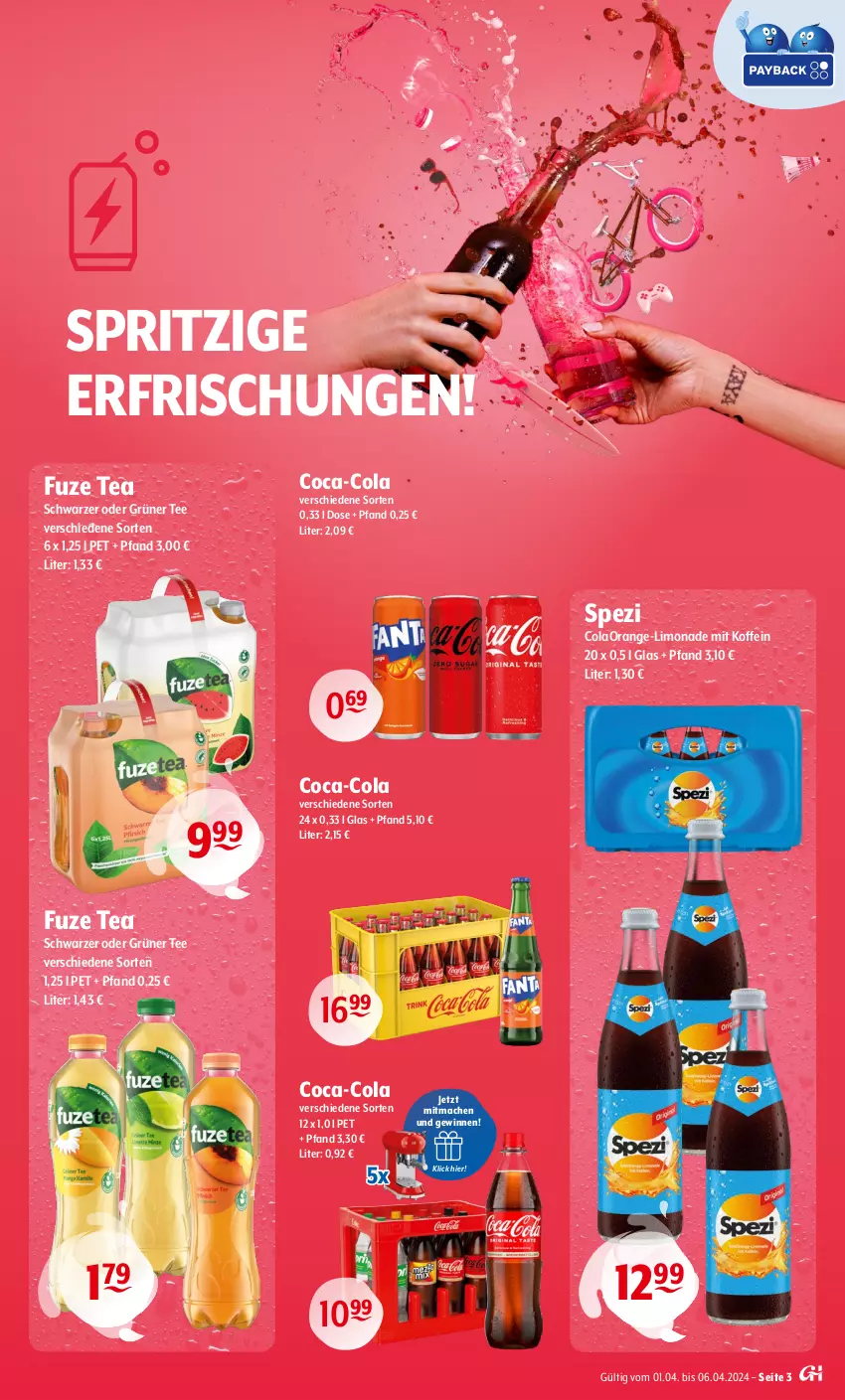 Aktueller Prospekt Getraenke Hoffmann - Prospekte - von 02.04 bis 06.04.2024 - strona 3 - produkty: coca-cola, cola, fuze tea, grüner tee, limo, limonade, mac, orange, Spezi, tee, Ti