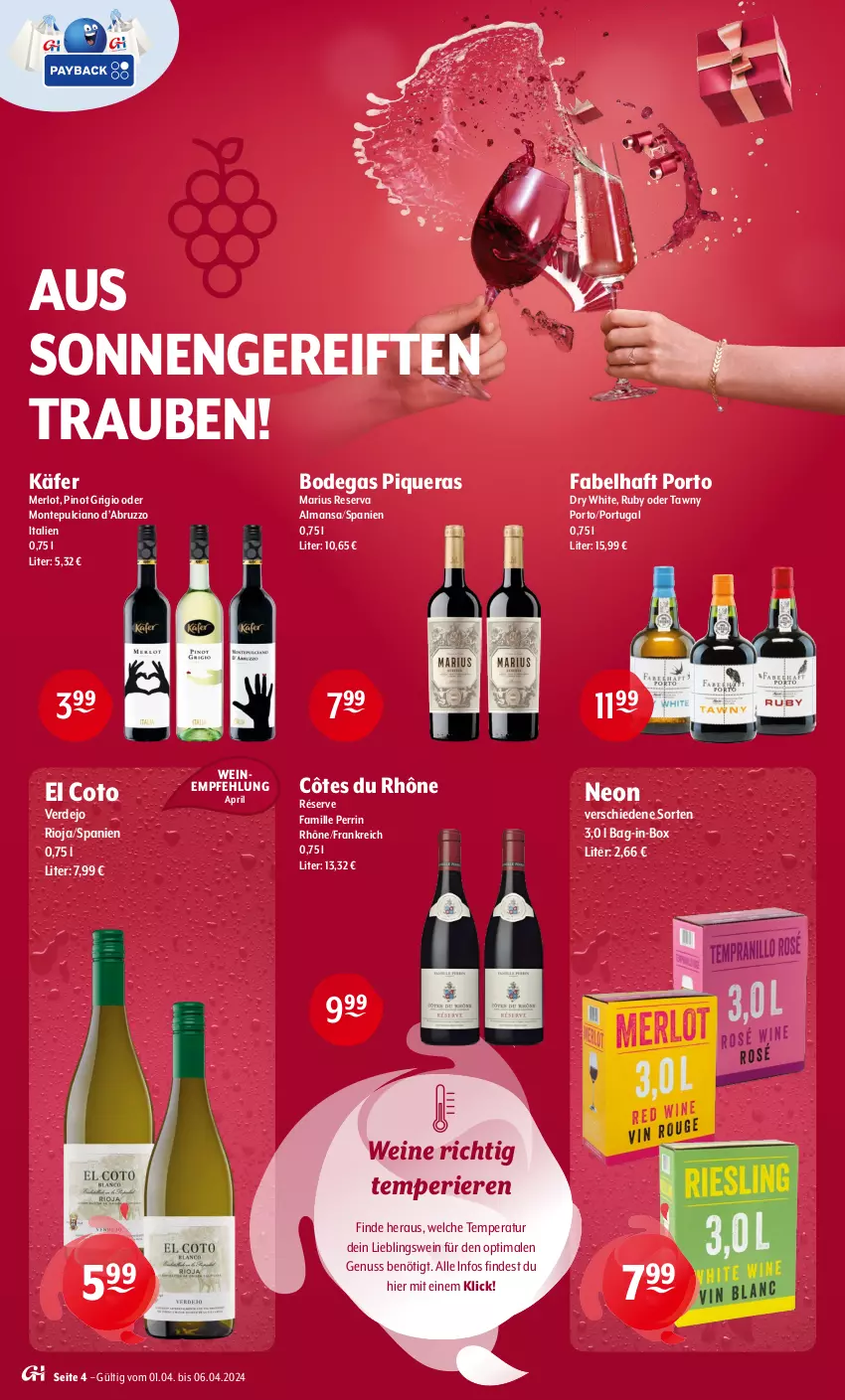 Aktueller Prospekt Getraenke Hoffmann - Prospekte - von 02.04 bis 06.04.2024 - strona 4 - produkty: bag-in-box, erde, gsw, käfer, merl, merlot, monte, Montepulciano, nuss, Pinot, pinot grigio, pril, rioja, Tawny Port, Ti, trauben, wein, weine