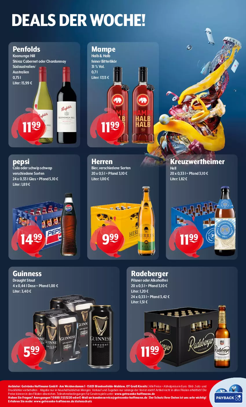 Aktueller Prospekt Getraenke Hoffmann - Prospekte - von 02.09 bis 07.09.2024 - strona 8 - produkty: abholpreise, alkohol, aust, Berger, bier, cabernet, chardonnay, cola, eimer, eis, getränk, getränke, gewinnspiel, Guinness, likör, mam, pepsi, Pepsi Cola, pils, pilsner, radeberger, radeberger pilsner, reis, Schwip Schwap, Spiele, Ti