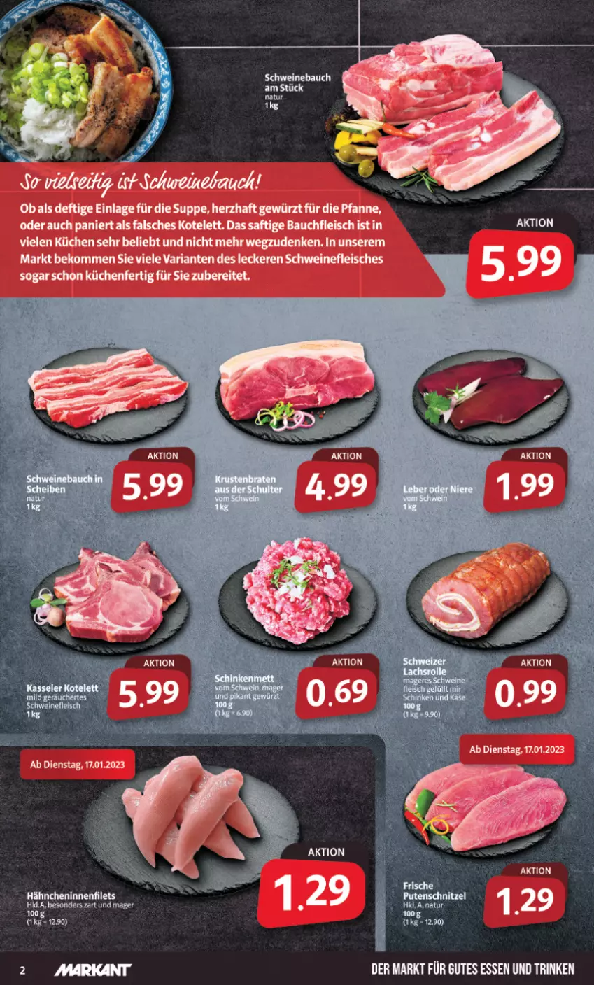 Aktueller Prospekt Markant - Prospekte - von 16.01 bis 21.01.2023 - strona 2 - produkty: Bau, beko, eis, filet, filets, fleisch, gewürz, gutes essen, kotelett, küche, Küchen, pfanne, Ria, saft, schwein, schweine, schweinefleisch, suppe, Ti, wein, weine