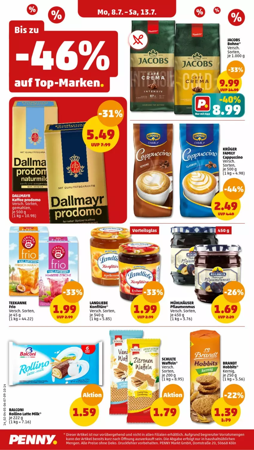 Aktueller Prospekt Penny - Prospekte - von 08.07 bis 13.07.2024 - strona 14 - produkty: beere, Cap, cappuccino, cin, dallmayr, himbeer, himbeere, konfitüre, krüger, landliebe, mühlhäuser, nuss, pflaume, pflaumen, pflaumenmus, tee, teekanne, Ti, Yo, zitrone