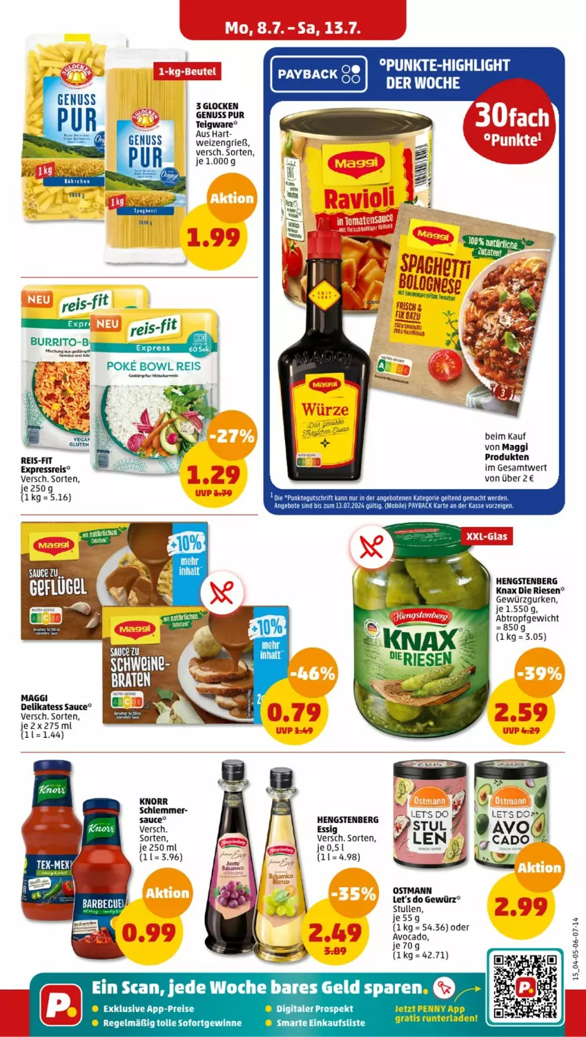 Aktueller Prospekt Penny - Prospekte - von 08.07 bis 13.07.2024 - strona 15 - produkty: angebot, angebote, avocado, delikatess sauce, eis, erde, gewürz, Gewürzgurke, gewürzgurken, gurke, gurken, hengstenberg, mac, maggi, nuss, payback, reis, reis-fit, sauce, Ti