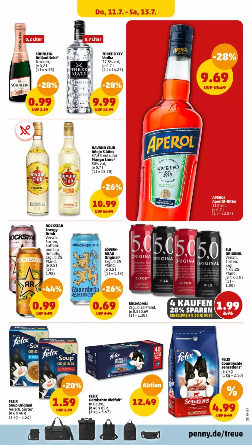 Aktueller Prospekt Penny - Prospekte - von 08.07 bis 13.07.2024 - strona 35 - produkty: brillant sekt, eis, felix, gelee, gin, Havana Club, mango, reis, Rockstar, sekt, sensations, söhnlein, Three Sixty, Ti, vodka