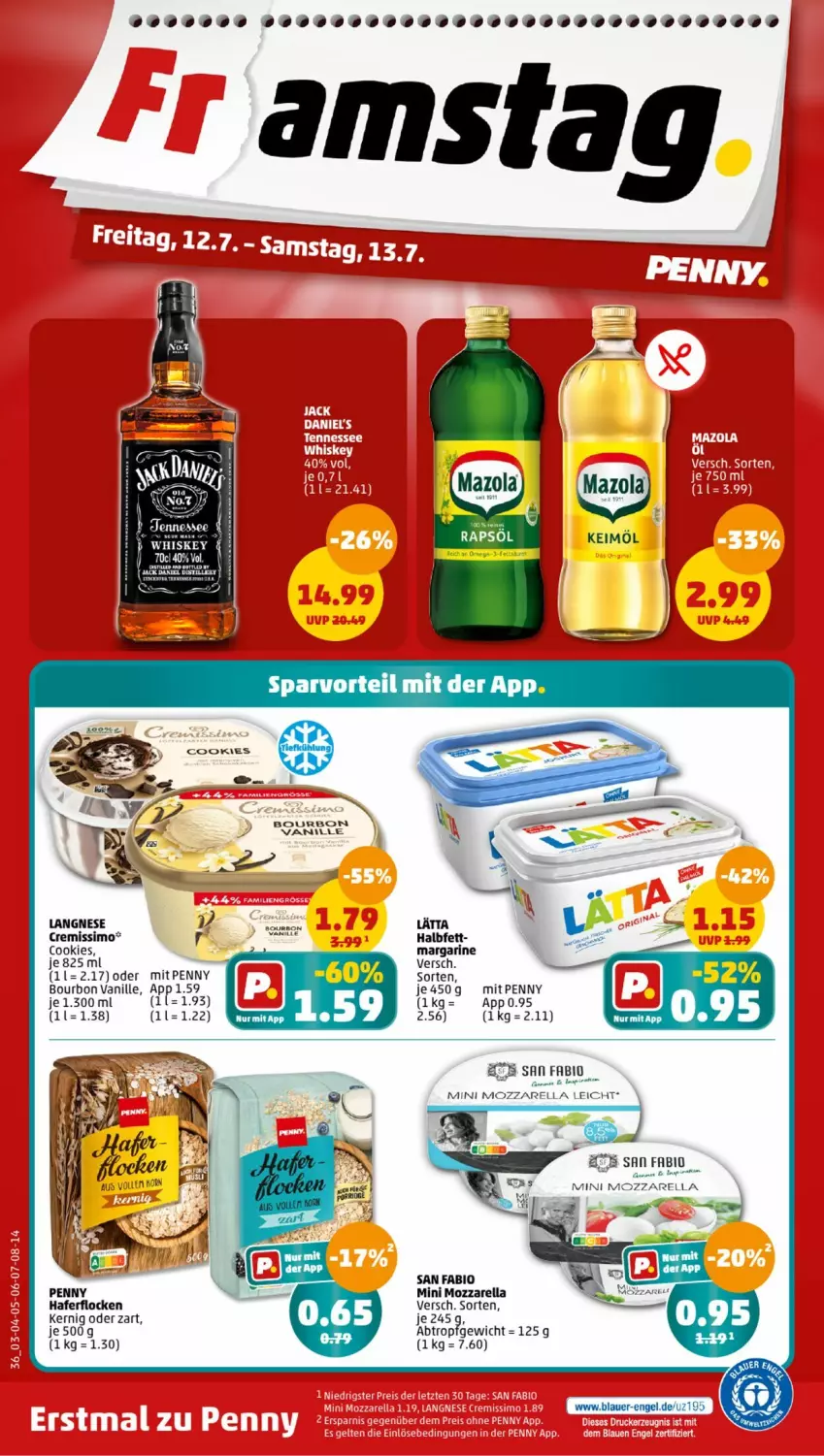 Aktueller Prospekt Penny - Prospekte - von 08.07 bis 13.07.2024 - strona 36 - produkty: auer, bio, bourbon, bourbon vanille, cookie, cookies, cremissimo, Engel, hafer, haferflocken, keimöl, langnese, lätta, margarine, mazola, mozzarella, rapsöl, rel, sim, vanille